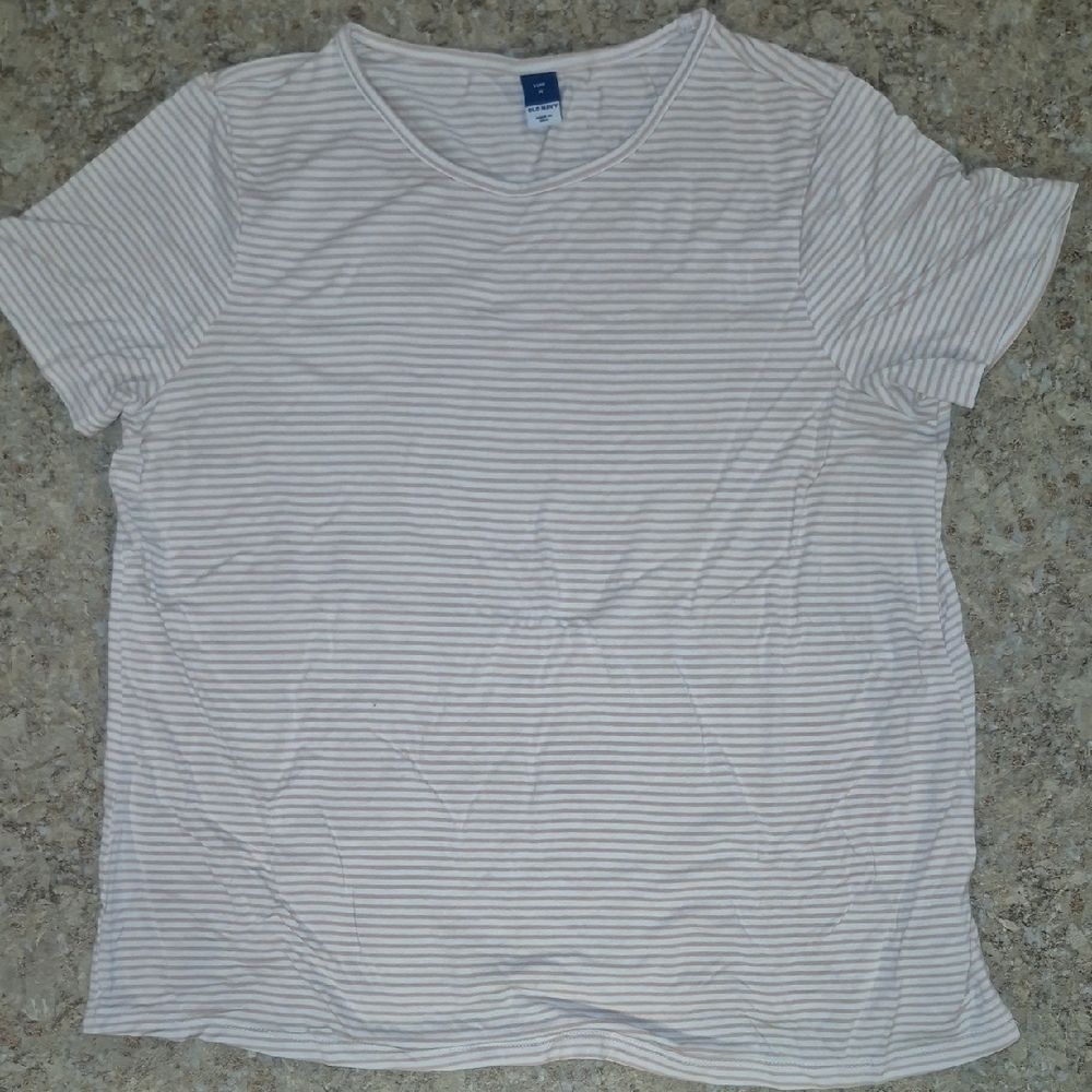 Old Navy Striped Crewneck Tee - White & Light Pink